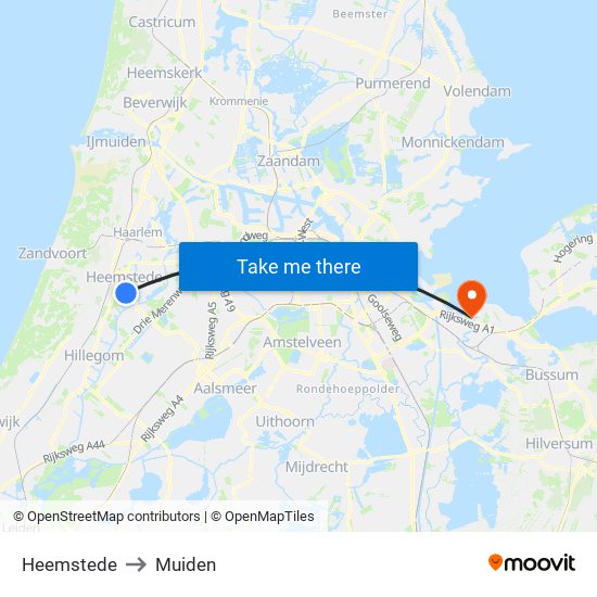 Heemstede to Muiden map