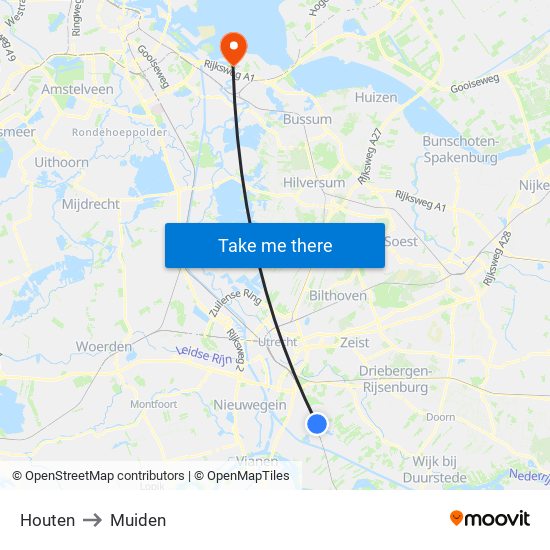 Houten to Muiden map