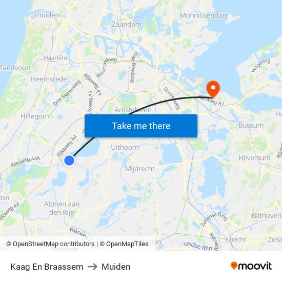 Kaag En Braassem to Muiden map