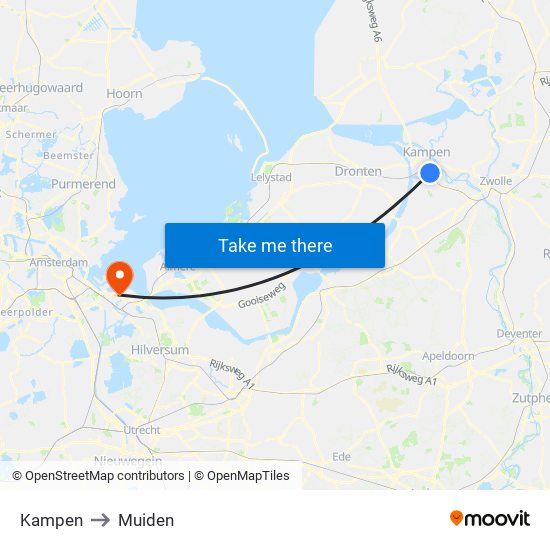 Kampen to Muiden map