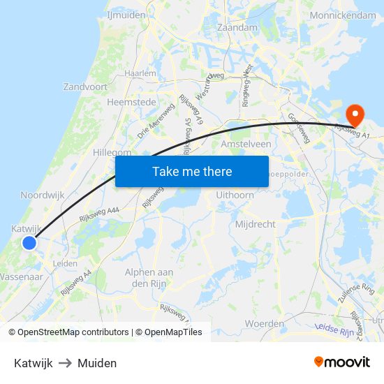 Katwijk to Muiden map