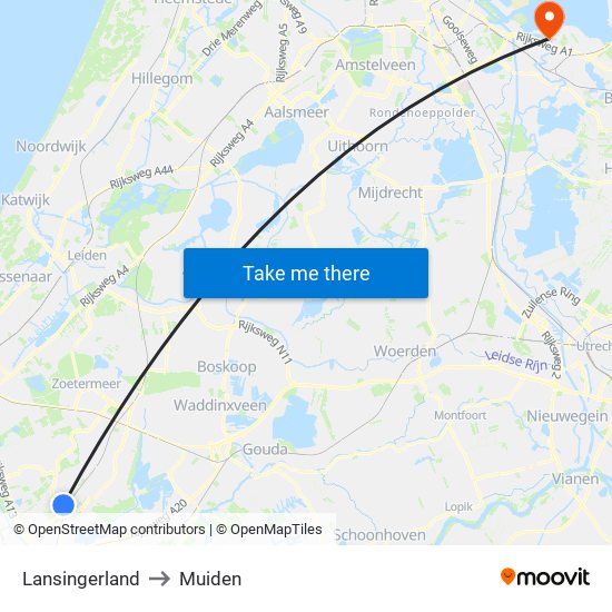 Lansingerland to Muiden map