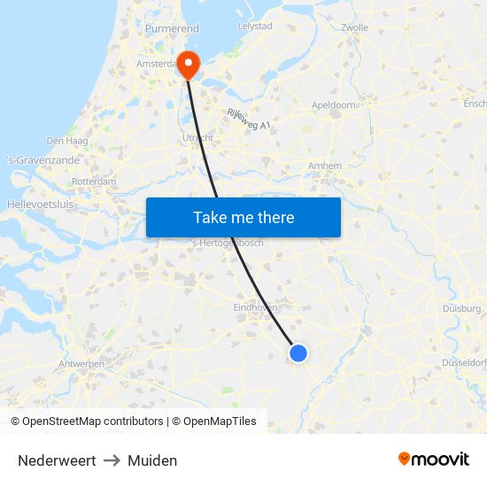 Nederweert to Muiden map