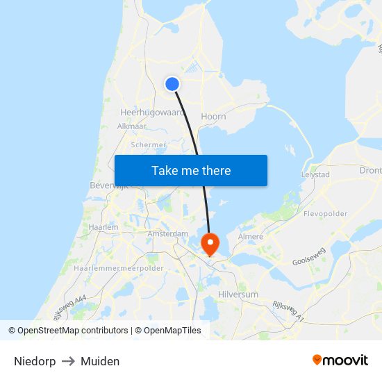 Niedorp to Muiden map