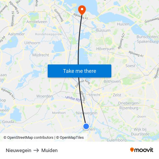 Nieuwegein to Muiden map