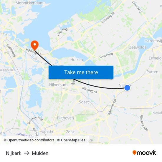 Nijkerk to Muiden map