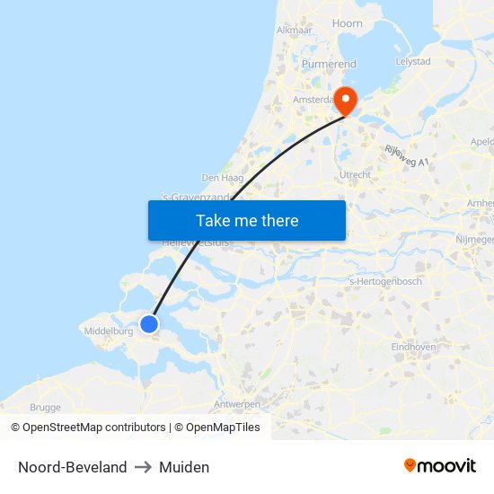 Noord-Beveland to Muiden map