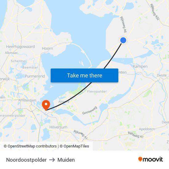 Noordoostpolder to Muiden map