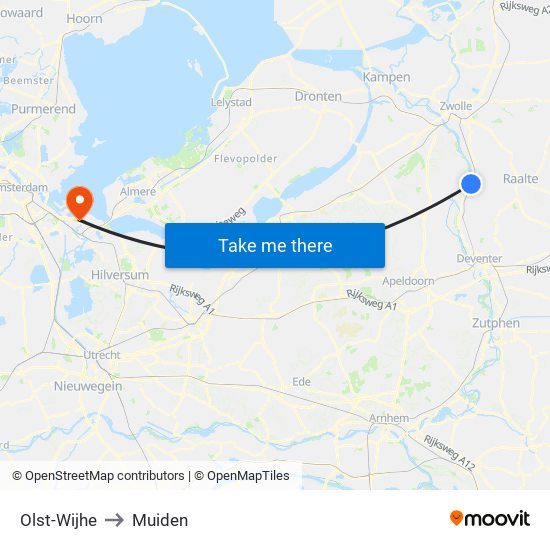 Olst-Wijhe to Muiden map