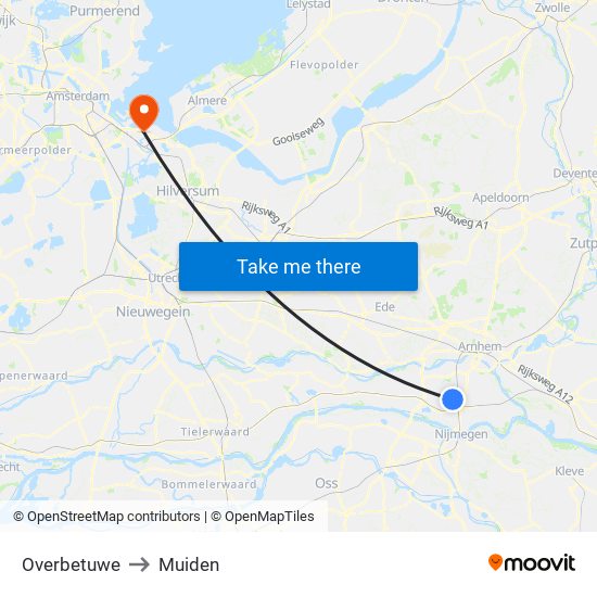 Overbetuwe to Muiden map