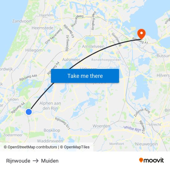 Rijnwoude to Muiden map