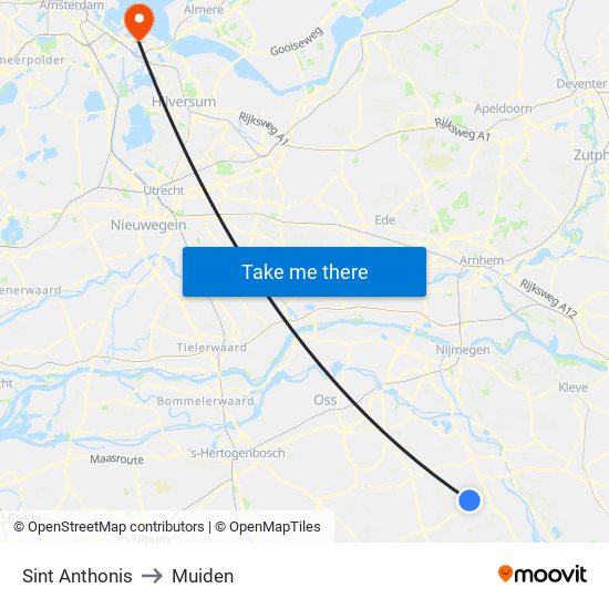 Sint Anthonis to Muiden map