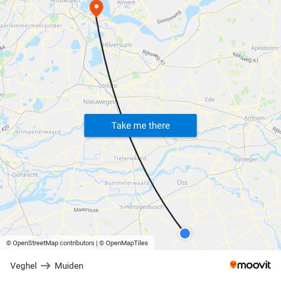 Veghel to Muiden map