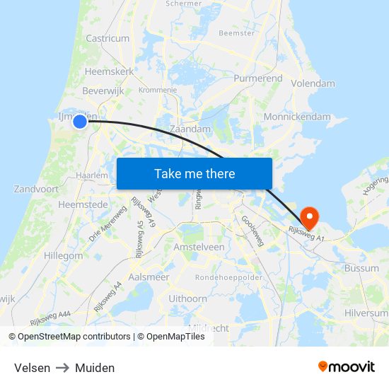 Velsen to Muiden map