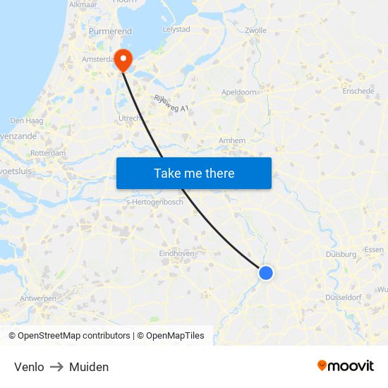 Venlo to Muiden map