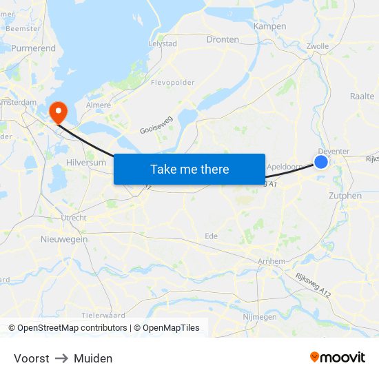 Voorst to Muiden map