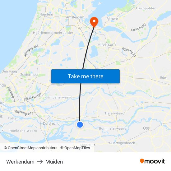 Werkendam to Muiden map
