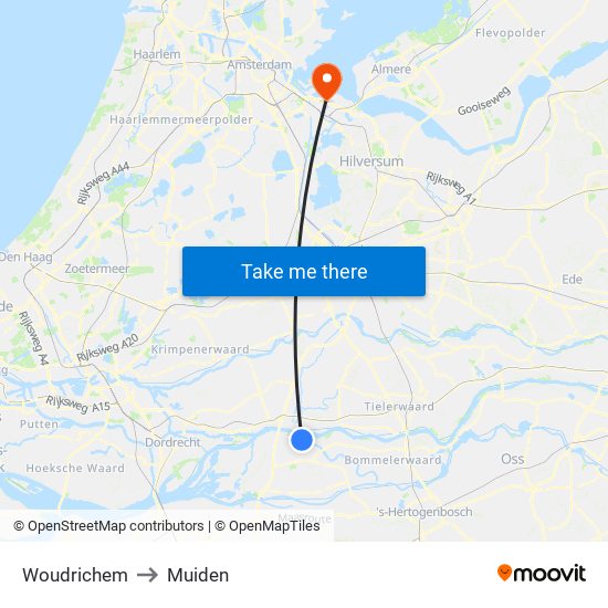 Woudrichem to Muiden map