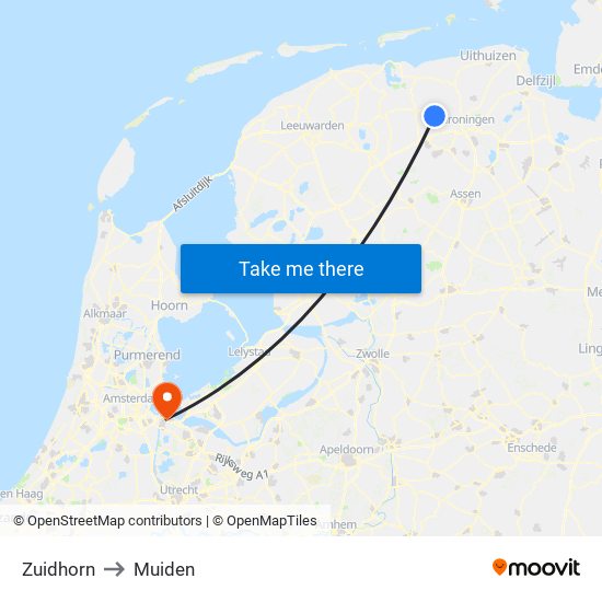 Zuidhorn to Muiden map