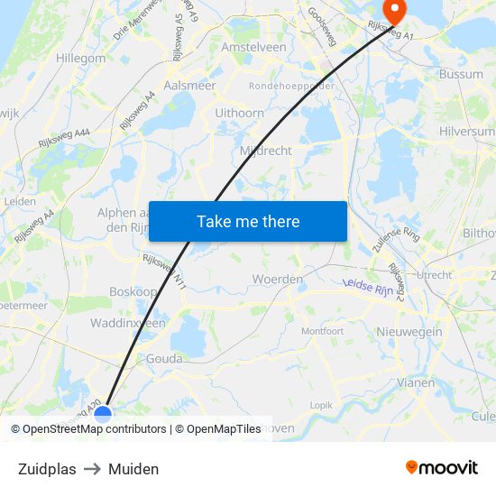 Zuidplas to Muiden map