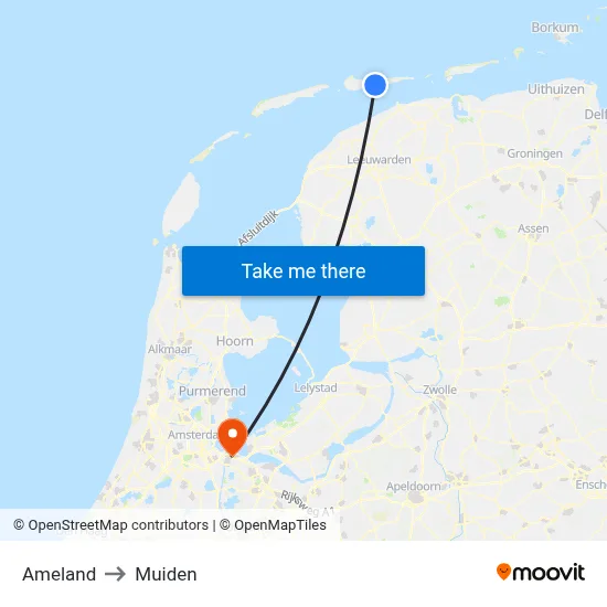 Ameland to Muiden map