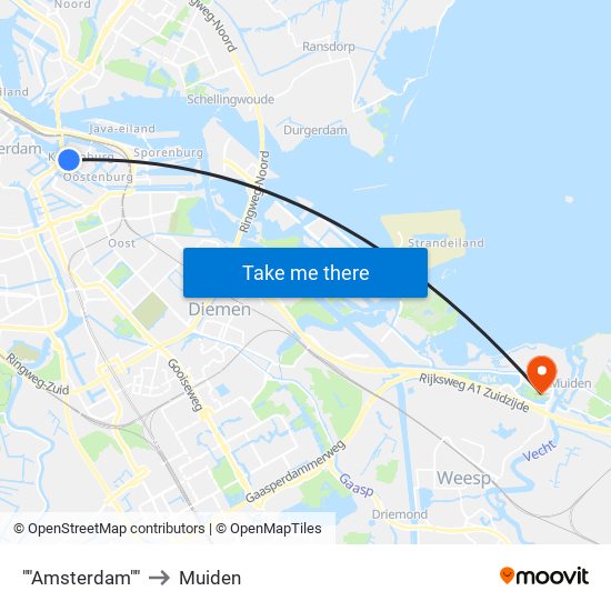 ""Amsterdam"" to Muiden map