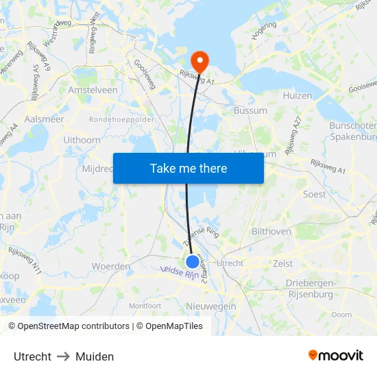 Utrecht to Muiden map