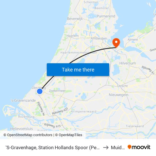 'S-Gravenhage, Station Hollands Spoor (Perron A) to Muiden map