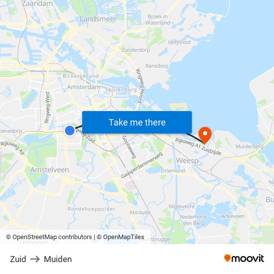 Zuid to Muiden map