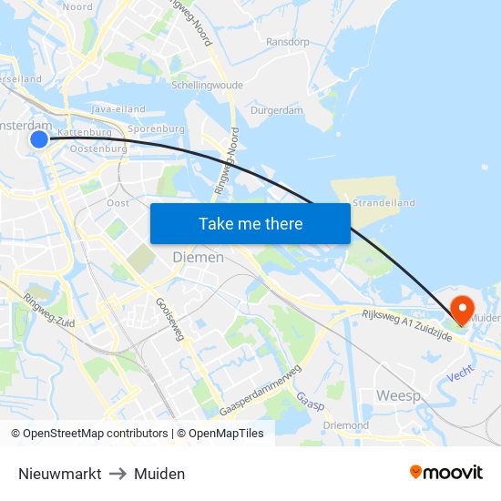 Nieuwmarkt to Muiden map