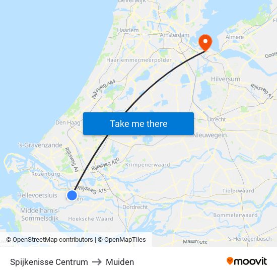 Spijkenisse Centrum to Muiden map