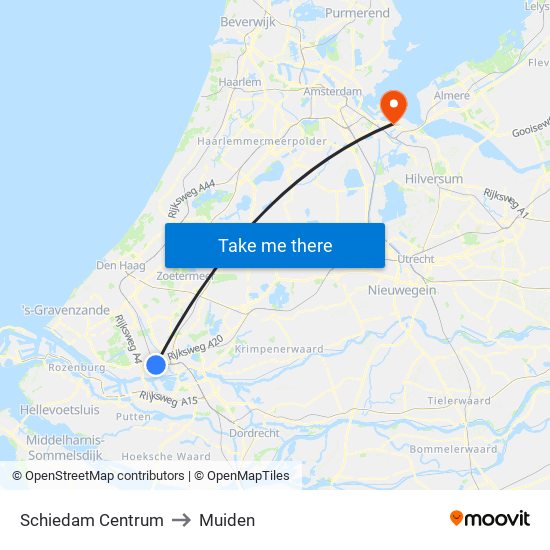 Schiedam Centrum to Muiden map