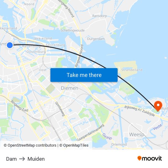 Dam to Muiden map