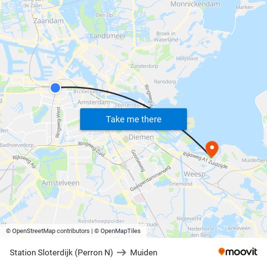 Station Sloterdijk (Perron N) to Muiden map