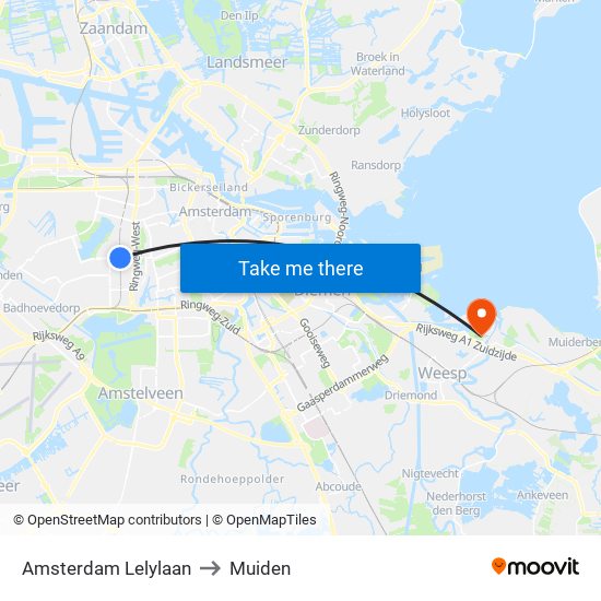 Amsterdam Lelylaan to Muiden map