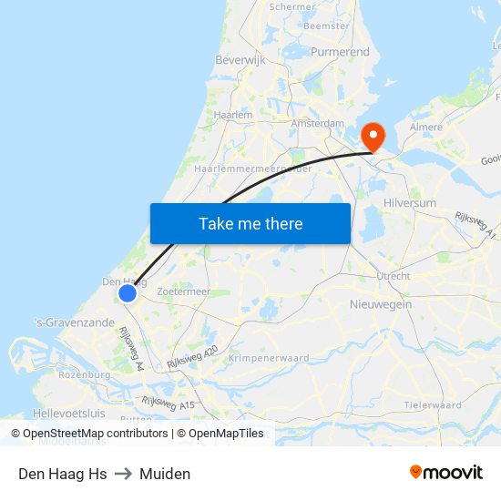 Den Haag Hs to Muiden map