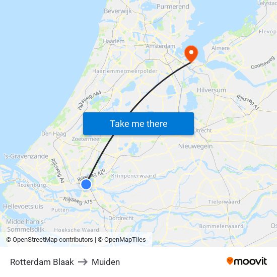 Rotterdam Blaak to Muiden map