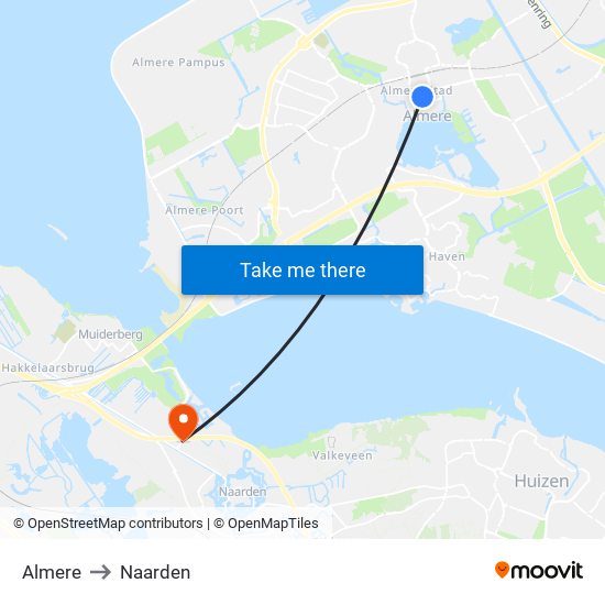Almere to Naarden map