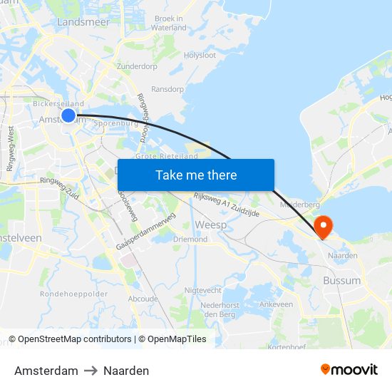 Amsterdam to Naarden map