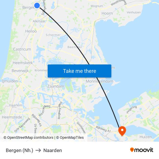 Bergen (Nh.) to Naarden map