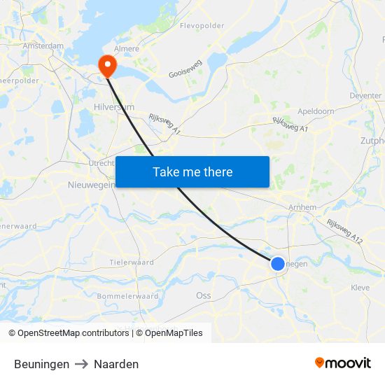 Beuningen to Naarden map