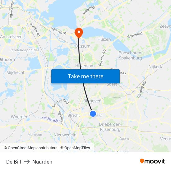 De Bilt to Naarden map