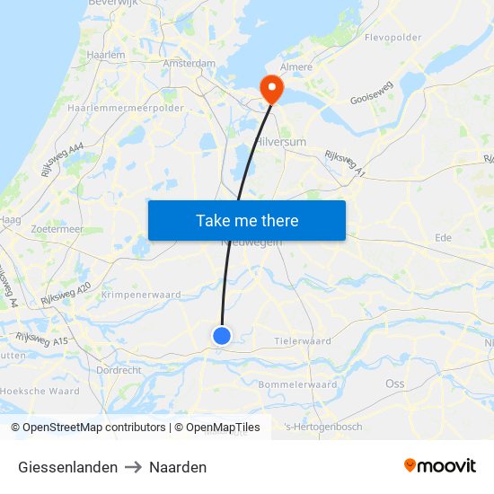 Giessenlanden to Naarden map