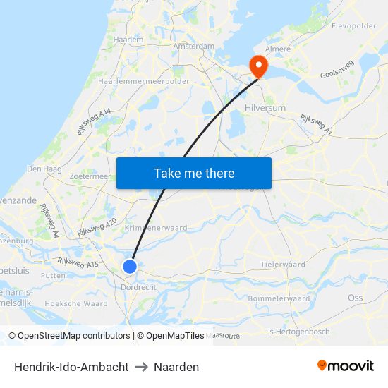 Hendrik-Ido-Ambacht to Naarden map