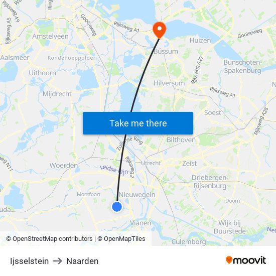 Ijsselstein to Naarden map