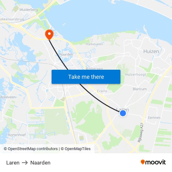 Laren to Naarden map