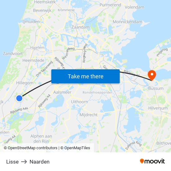 Lisse to Naarden map