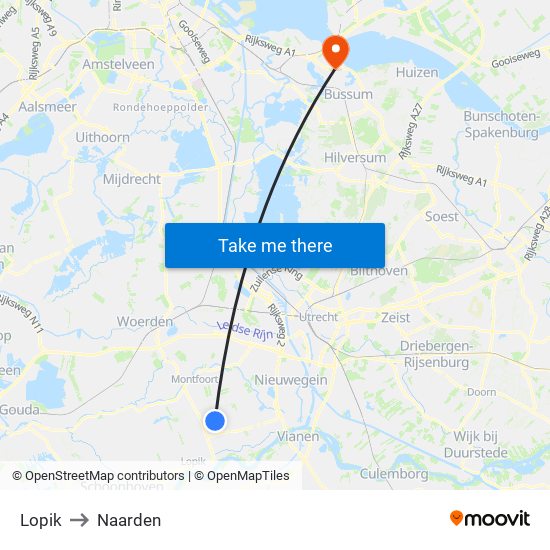Lopik to Naarden map