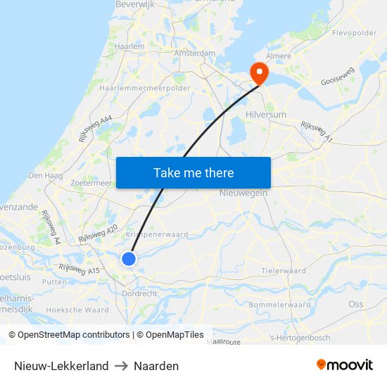 Nieuw-Lekkerland to Naarden map