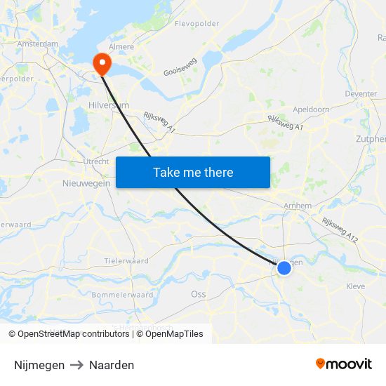 Nijmegen to Naarden map